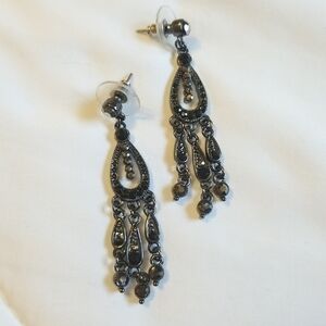 Black Tear Drop Rhinestone Earrings